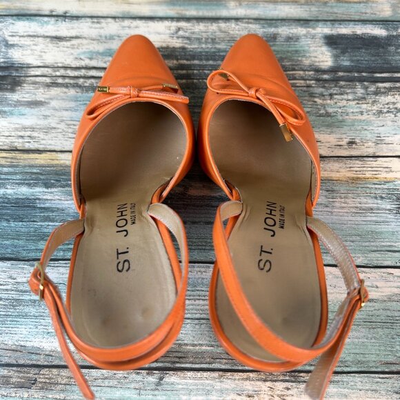 St John Slingback Pumps Womens 6.5B Orange Leather Dress Shoe Work Formal Heels - Picture 4 of 13